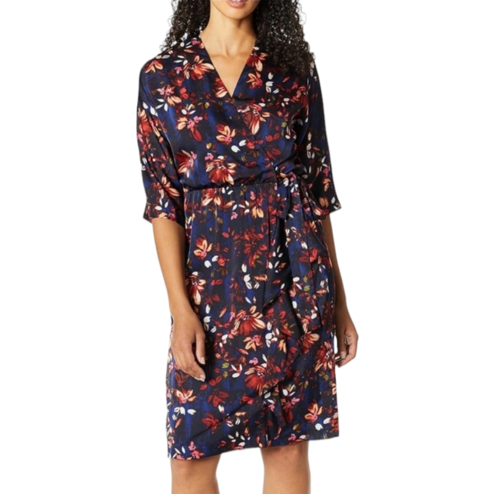 Maggy London Floral Charmeuse Faux Wrap 3/4 Sleeve Dress